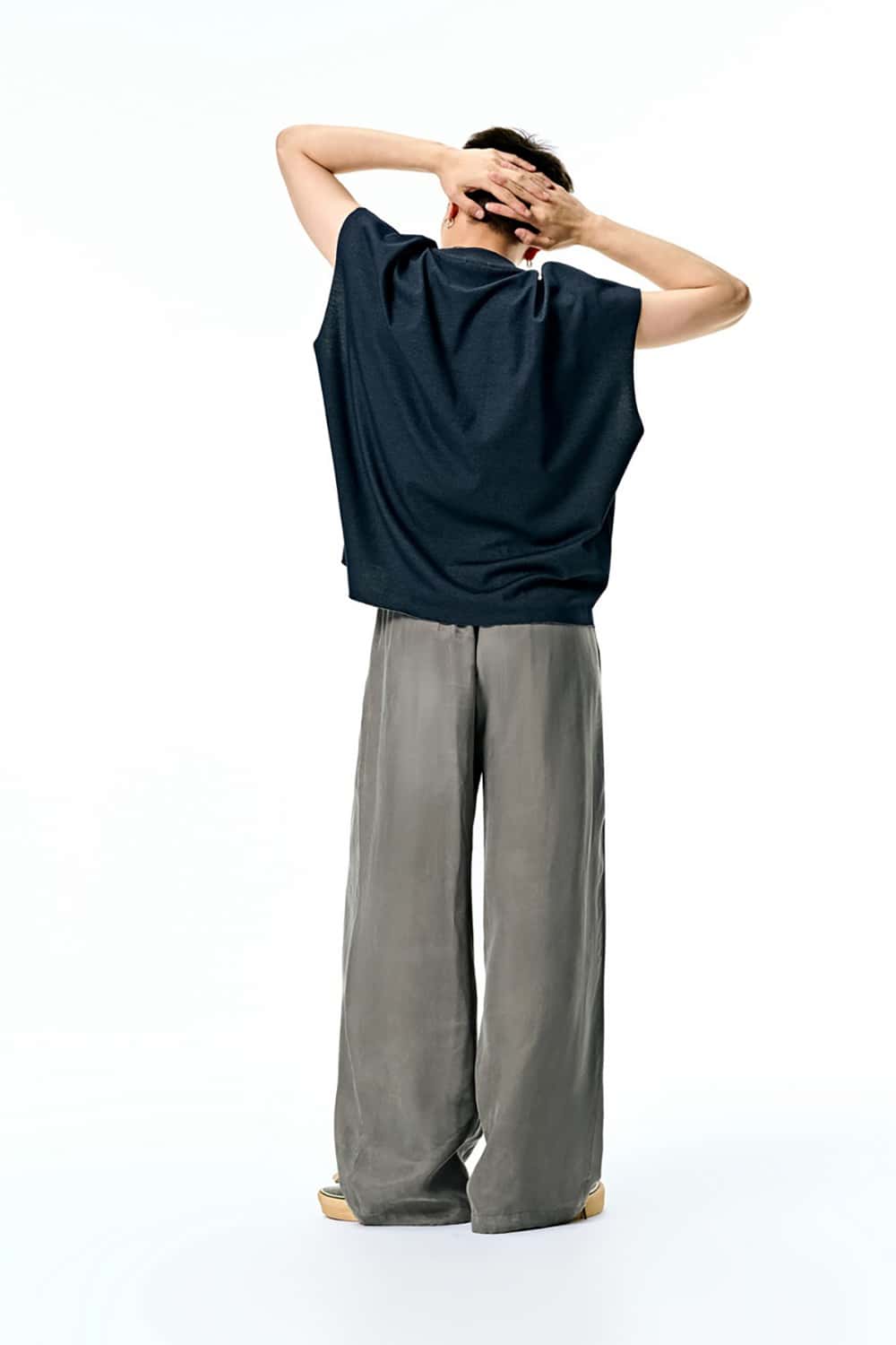 Luxurious Copper Ammonia Silk Wide-Leg Pants with Draped Texture