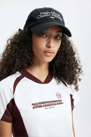 Graphic Color-Block Raglan-Sleeve Sporty T-Shirt in White - collar detail