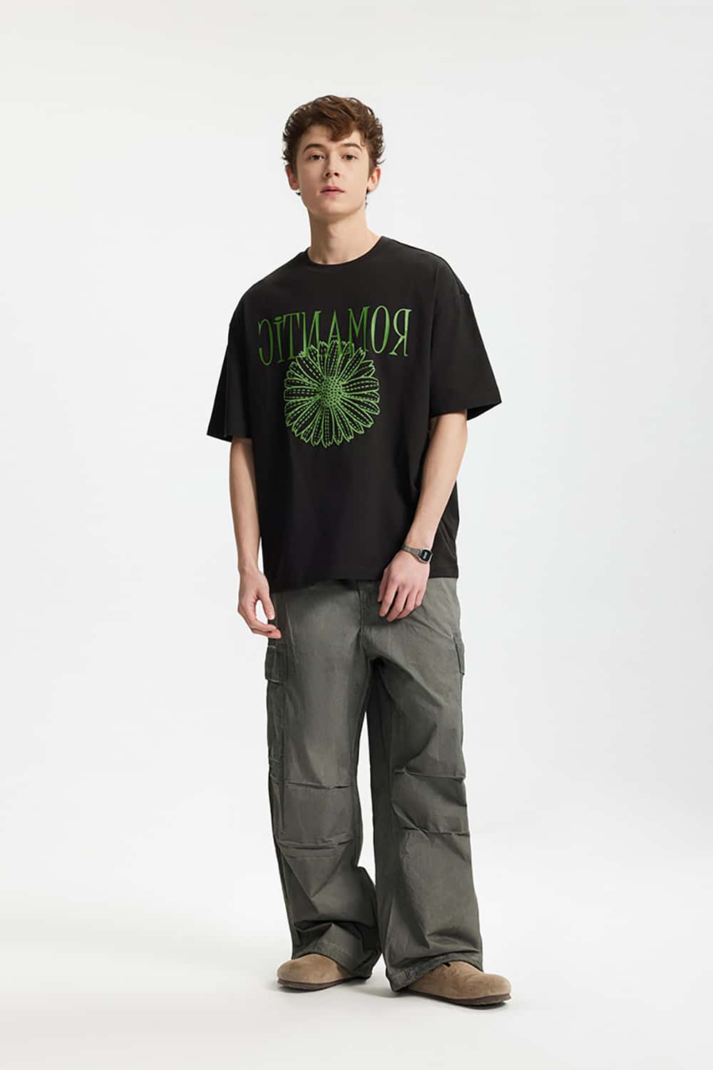 Foam Daisy Print T-Shirt - Loose Fit Graphic Base Layer Short Sleeve