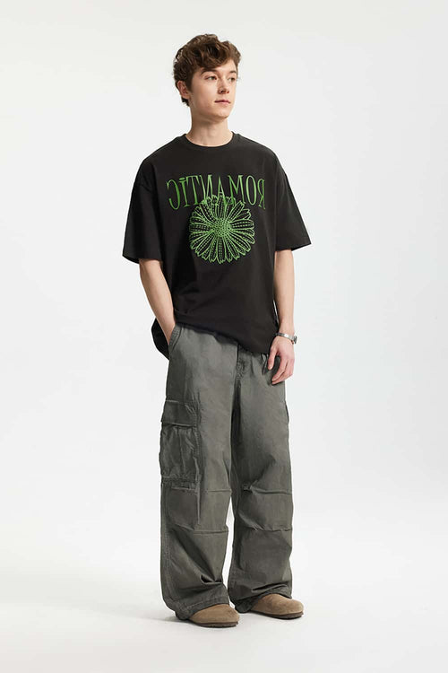 Puff-Print Floral Graphic Tee - Black