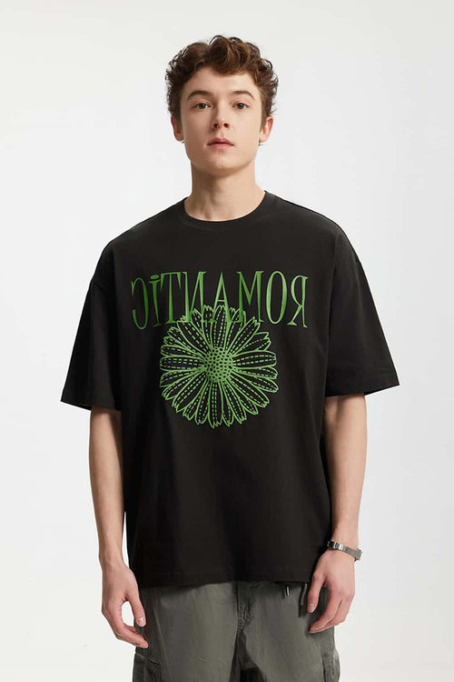 Puff-Print Floral Graphic Tee - Black