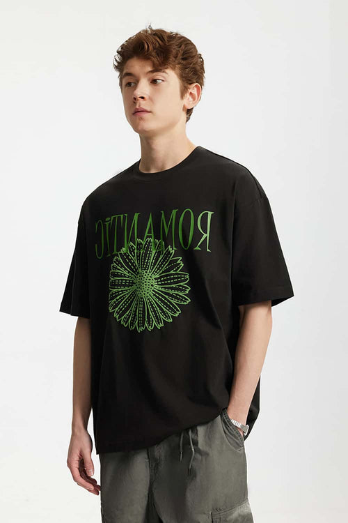 Puff-Print Floral Graphic Tee - Black