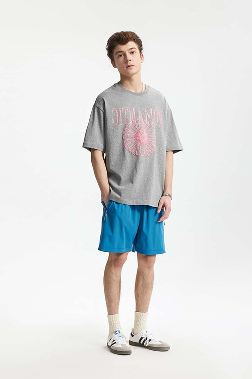 Puff-Print Floral Graphic Tee - Gray