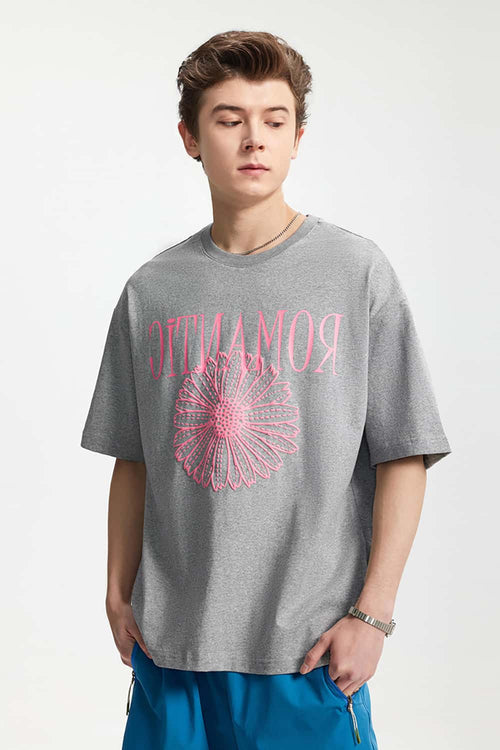 Puff-Print Floral Graphic Tee - Gray