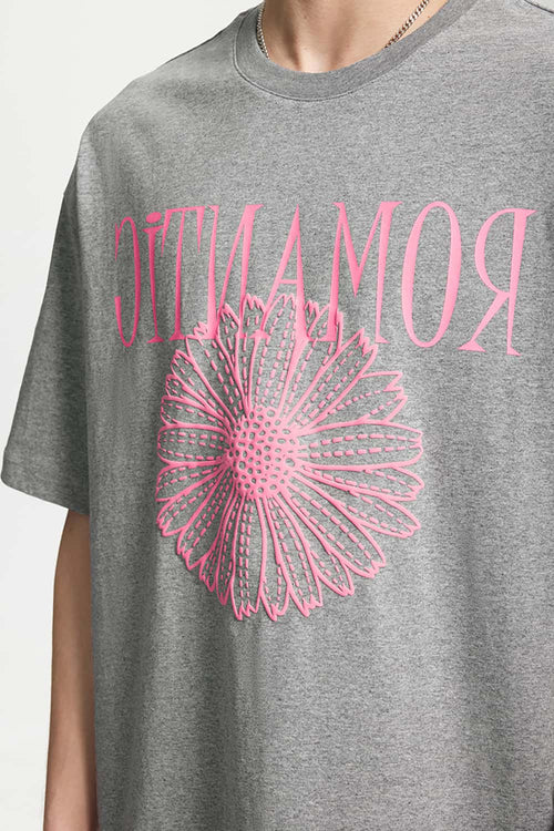 Puff-Print Floral Graphic Tee - Gray