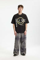 Vintage Crackle Graphic Relaxed Tee - Black