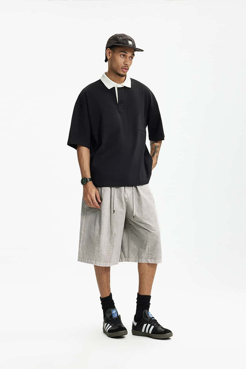 Acid Wash Cotton Cargo Shorts - Light Gray