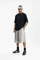 Acid Wash Cotton Cargo Shorts - Light Gray