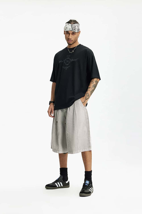 Acid Wash Cotton Cargo Shorts - Light Gray