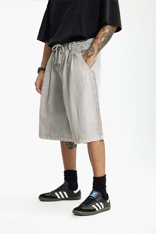 Acid Wash Cotton Cargo Shorts - Light Gray