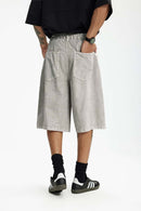 Acid Wash Cotton Cargo Shorts - Light Gray