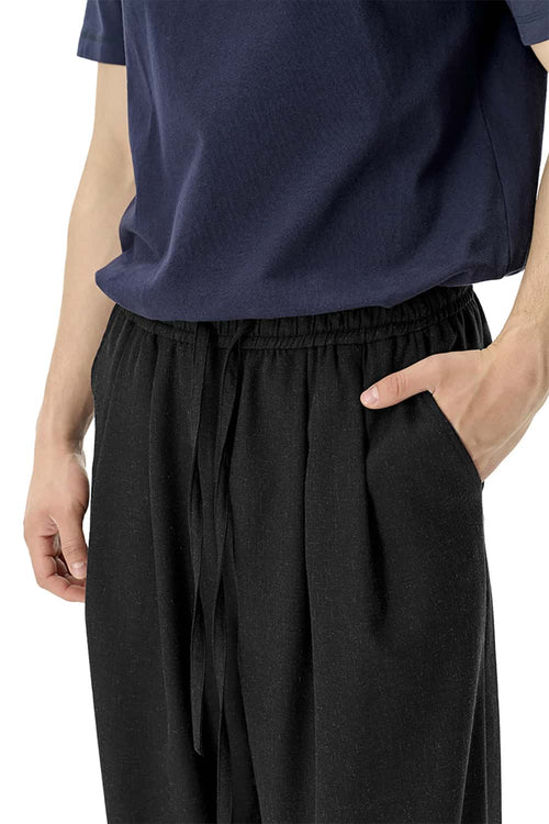 Men's Loose-Fit Linen Blend Trousers - Black