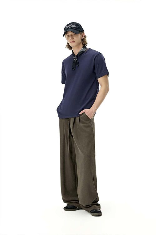 Men's Loose-Fit Linen Blend Trousers - Coffee