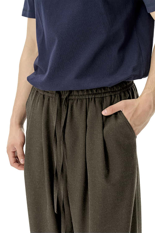 Men's Loose-Fit Linen Blend Trousers - Coffee