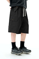 Drawstring Multi-Pocket Cargo Shorts - Black