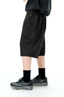 Drawstring Multi-Pocket Cargo Shorts - Black