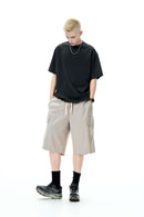Drawstring Multi-Pocket Cargo Shorts - Light Gray