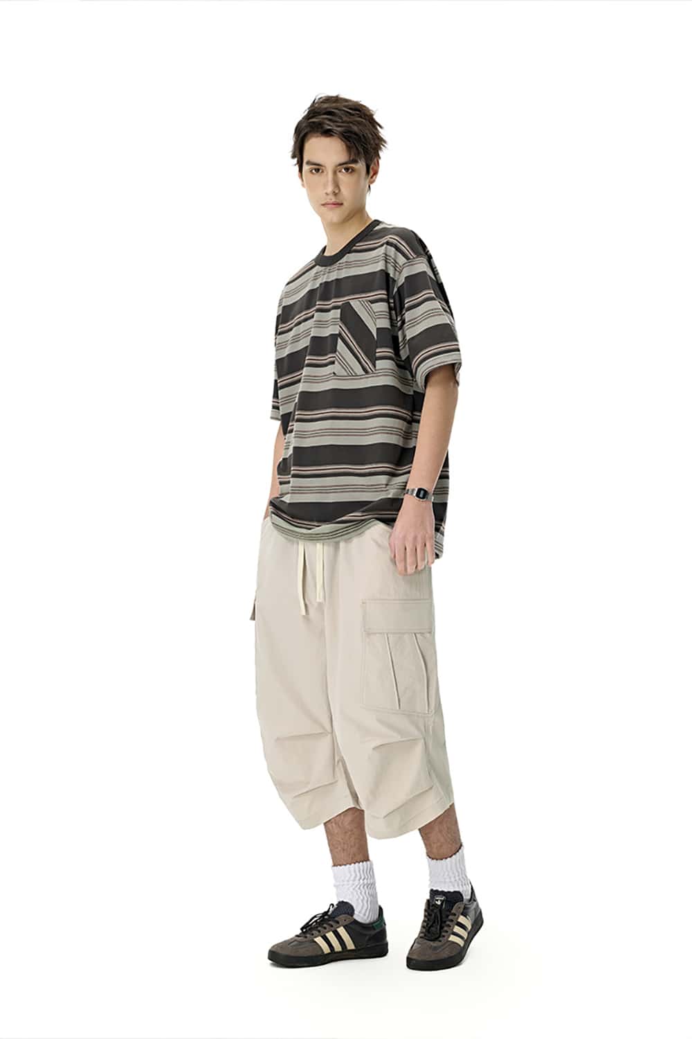 Utility Cargo Cropped Pants - Casual Seven-Eighth Length Trousers with Pockets