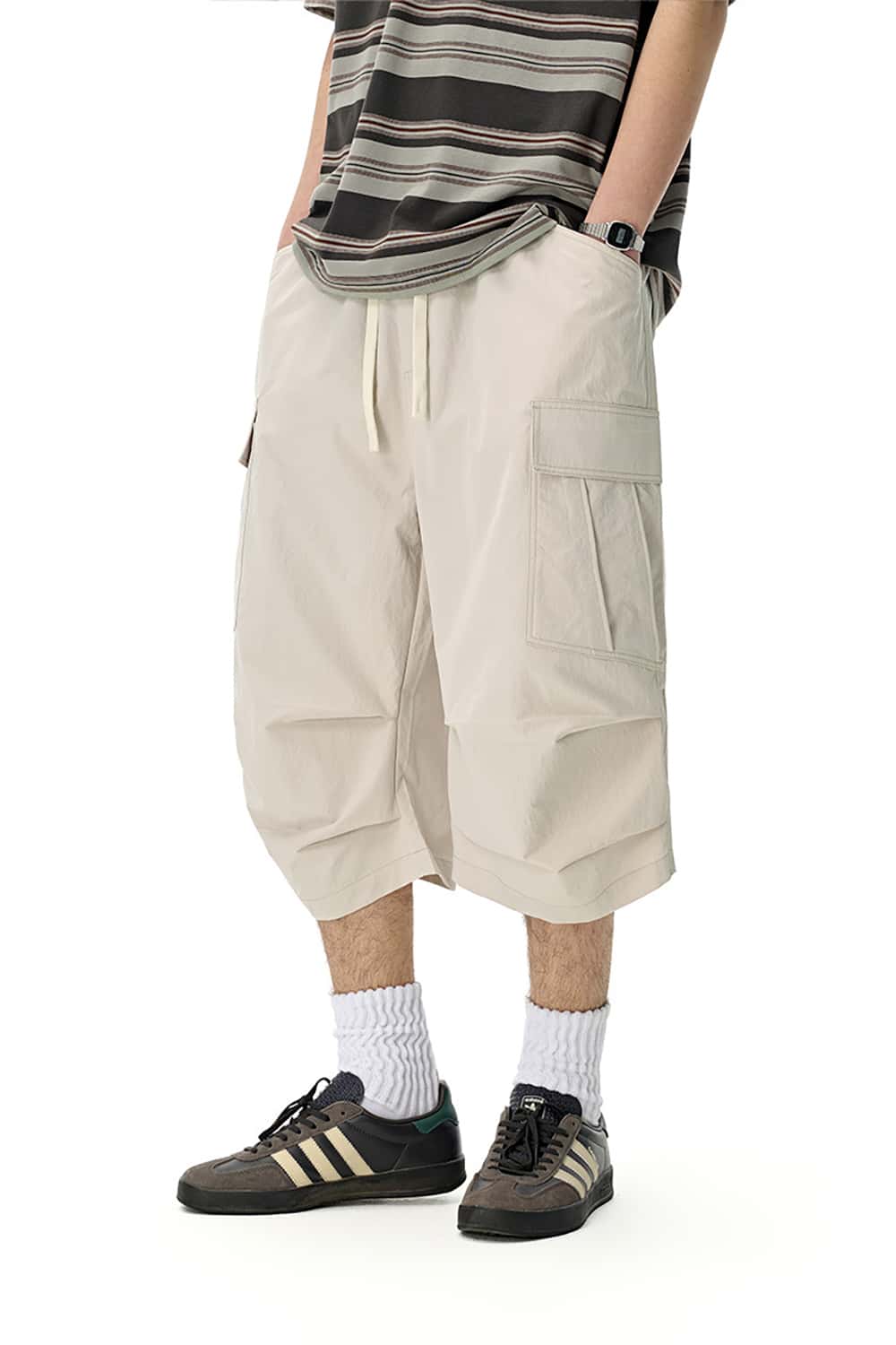 Utility Cargo Cropped Pants - Casual Seven-Eighth Length Trousers with Pockets