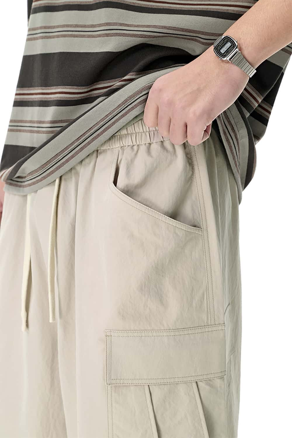 Utility Cargo Cropped Pants - Casual Seven-Eighth Length Trousers with Pockets