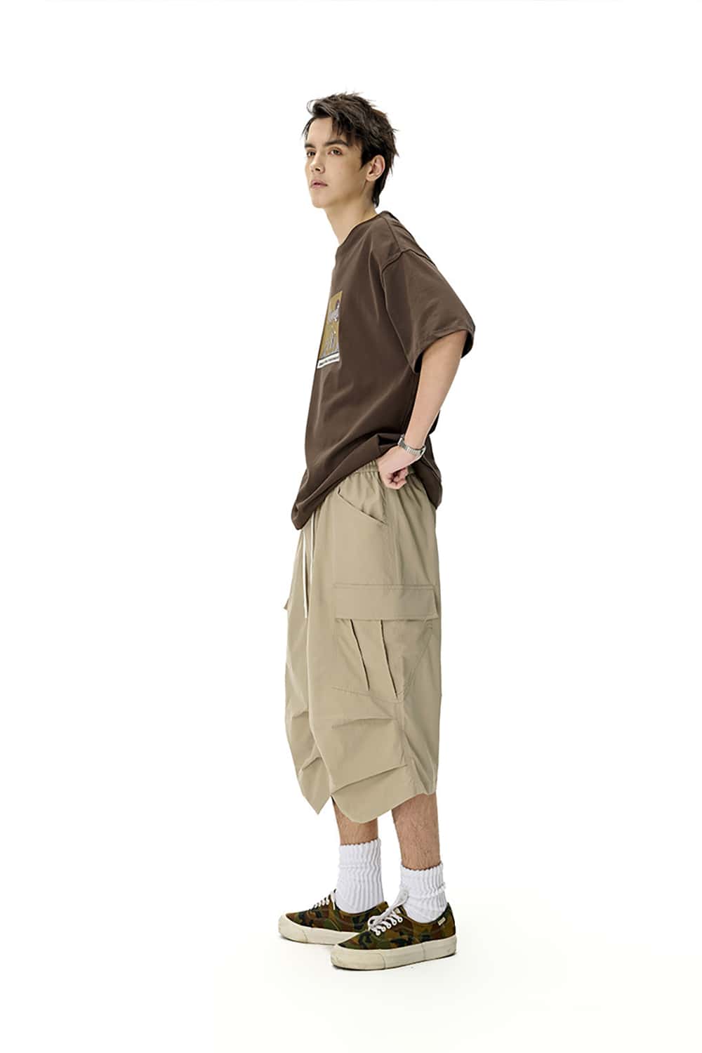 Utility Cargo Cropped Pants - Casual Seven-Eighth Length Trousers with Pockets