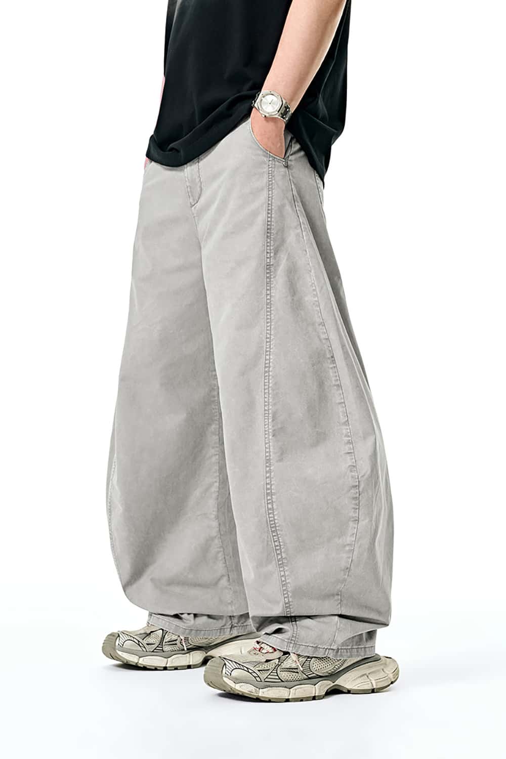 Washed Baggy Cargo Pants - Wide Leg Casual Trousers