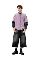 Vintage Distressed Straight-Leg Cropped Denim - Black