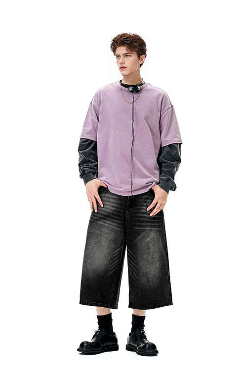 Vintage Distressed Straight-Leg Cropped Denim - Black