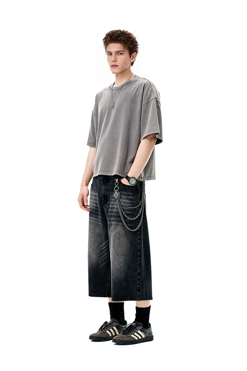 Distressed Wide-Leg Cropped Denim Shorts - Streetwear Casual Jeans