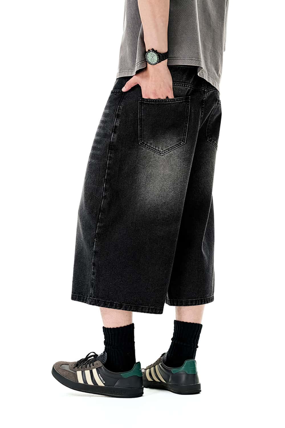 Distressed Wide-Leg Cropped Denim Shorts - Streetwear Casual Jeans