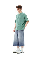 Vintage Distressed Straight-Leg Cropped Denim - Blue