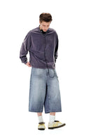 Vintage Distressed Straight-Leg Cropped Denim - Blue