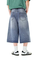Vintage Distressed Straight-Leg Cropped Denim - Blue