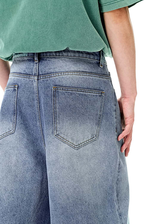 Vintage Distressed Straight-Leg Cropped Denim - Blue