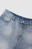 Vintage Distressed Straight-Leg Cropped Denim - Blue