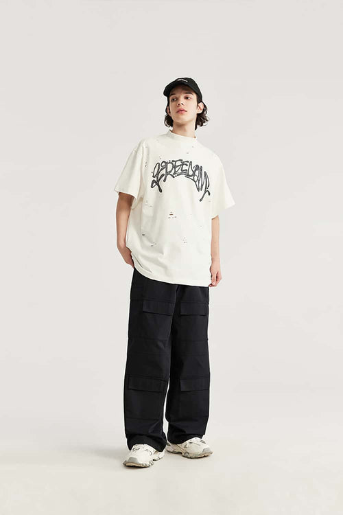 Heavy-Duty Wide Leg Cargo Pants - Black