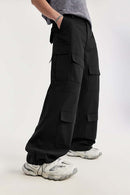 Heavy-Duty Wide Leg Cargo Pants - Black