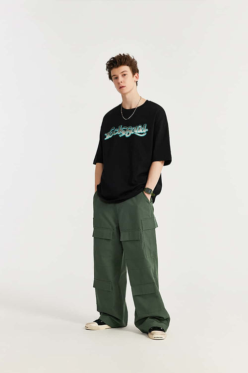 Heavy-Duty Wide Leg Cargo Pants - Green