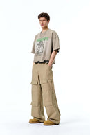 Heavy-Duty Wide Leg Cargo Pants - Khaki