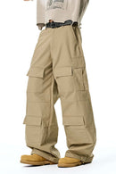 Heavy-Duty Wide Leg Cargo Pants - Khaki
