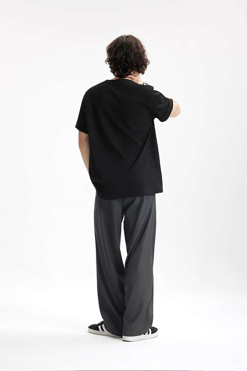 Heavyweight Linen-Blend Henley Tee - Black