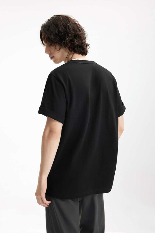 Heavyweight Linen-Blend Henley Tee - Black