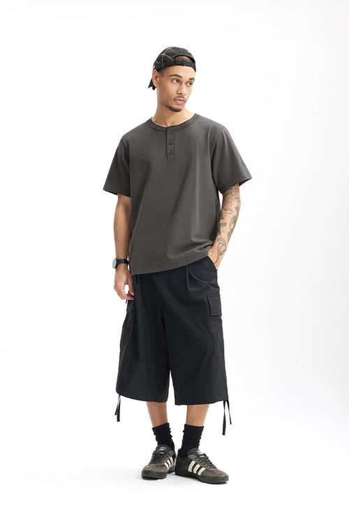 Heavyweight Linen-Blend Henley Tee - Dark Gray