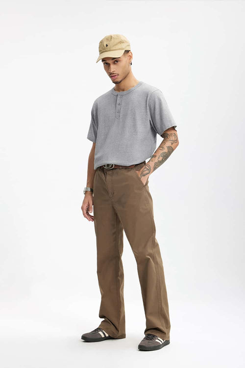 Heavyweight Linen-Blend Henley Tee - Flower Gray