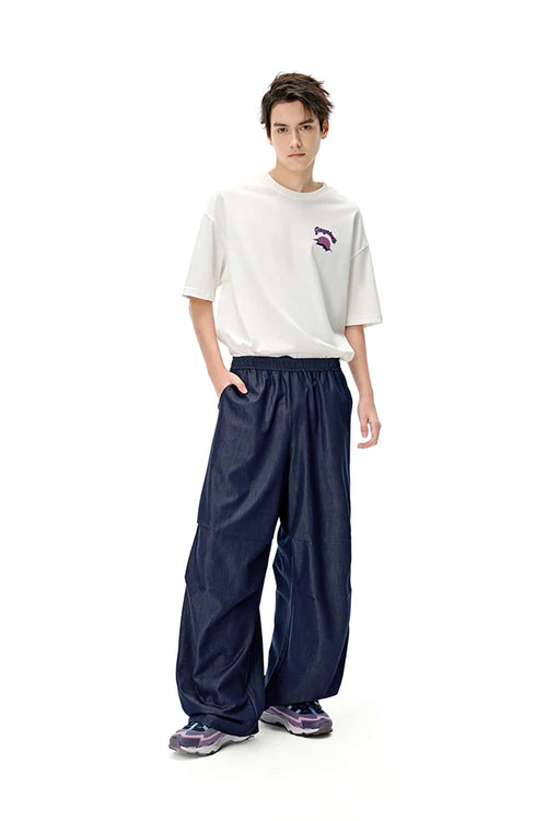 Cooling Faux-Denim Wide-Leg Pants - Denim Blue
