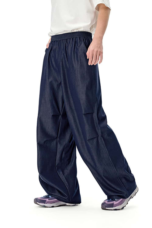 Cooling Faux-Denim Wide-Leg Pants - Denim Blue