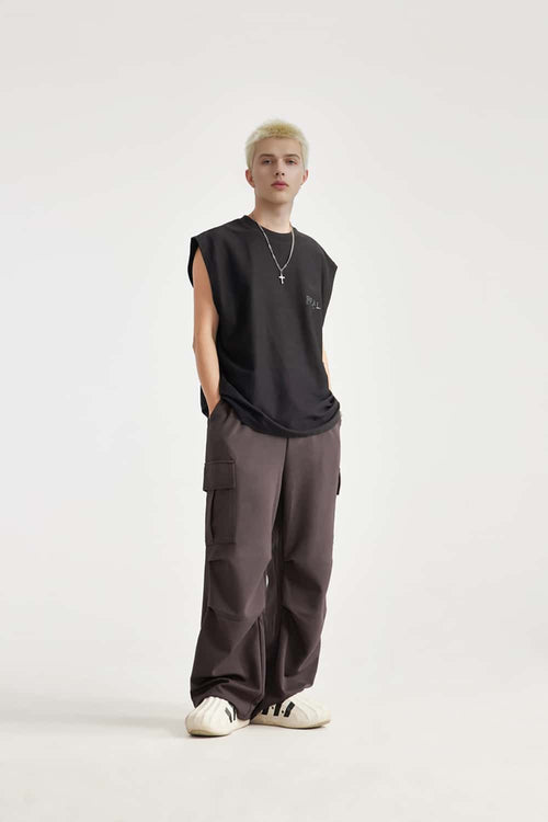 Cooling-Touch Wide-Leg Cargo Sweatpants - Deep Burgundy Purple