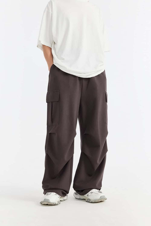 Cooling-Touch Wide-Leg Cargo Sweatpants - Deep Burgundy Purple