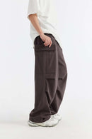 Cooling-Touch Wide-Leg Cargo Sweatpants - Deep Burgundy Purple