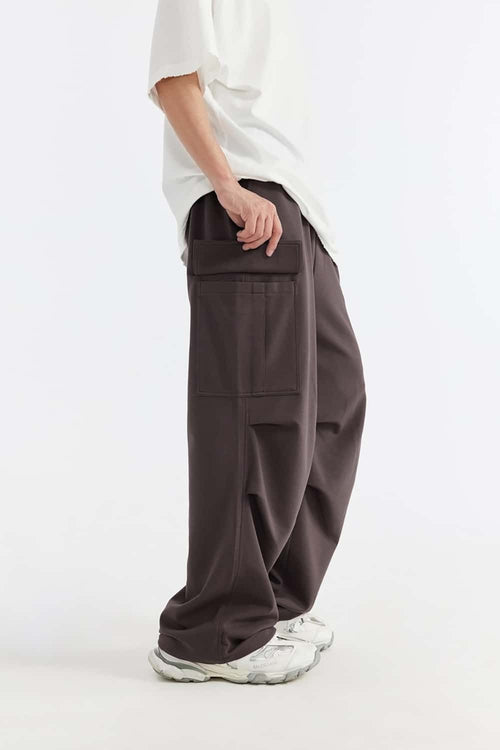Cooling-Touch Wide-Leg Cargo Sweatpants - Deep Burgundy Purple